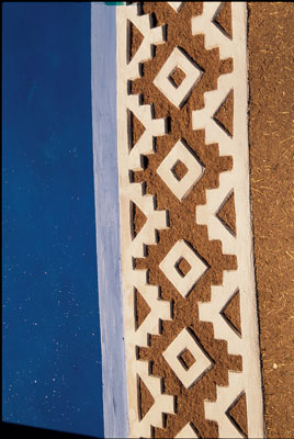 Lime plaster carved and frescoed with ultramarine blue pigment.